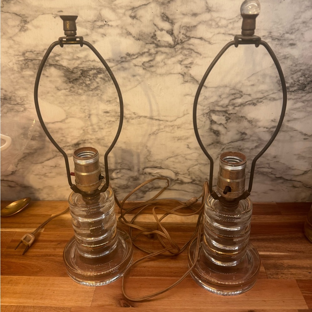 MCM Clear Ribbed Glass Table Lamps - Pair